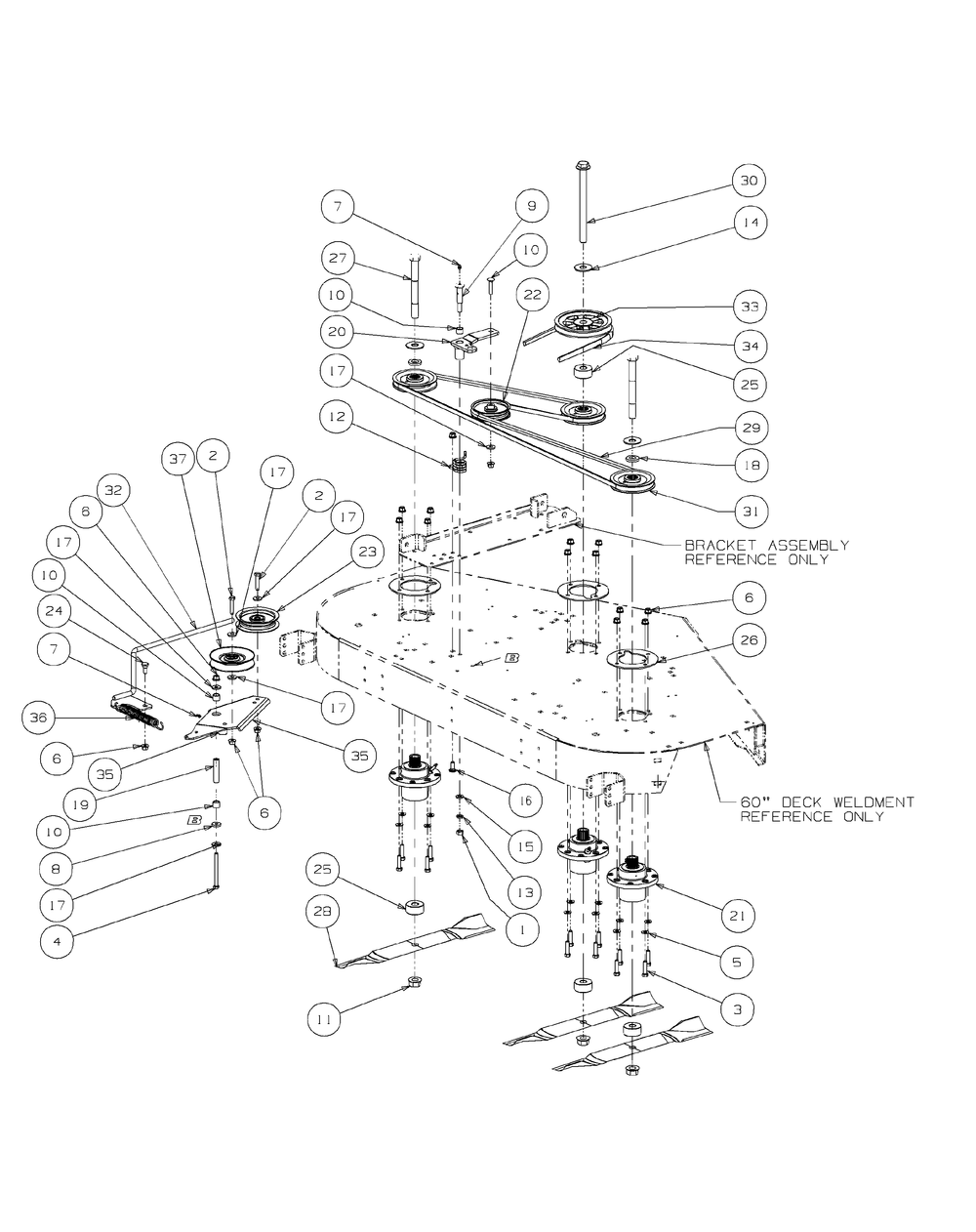 Fabricated Deck Spindle Assembly 60-Inch Diagram and Parts List for M60-CT 53AL8CTX750-28-HP-3Cylinder-OHV Cub Cadet Lawn Tractor